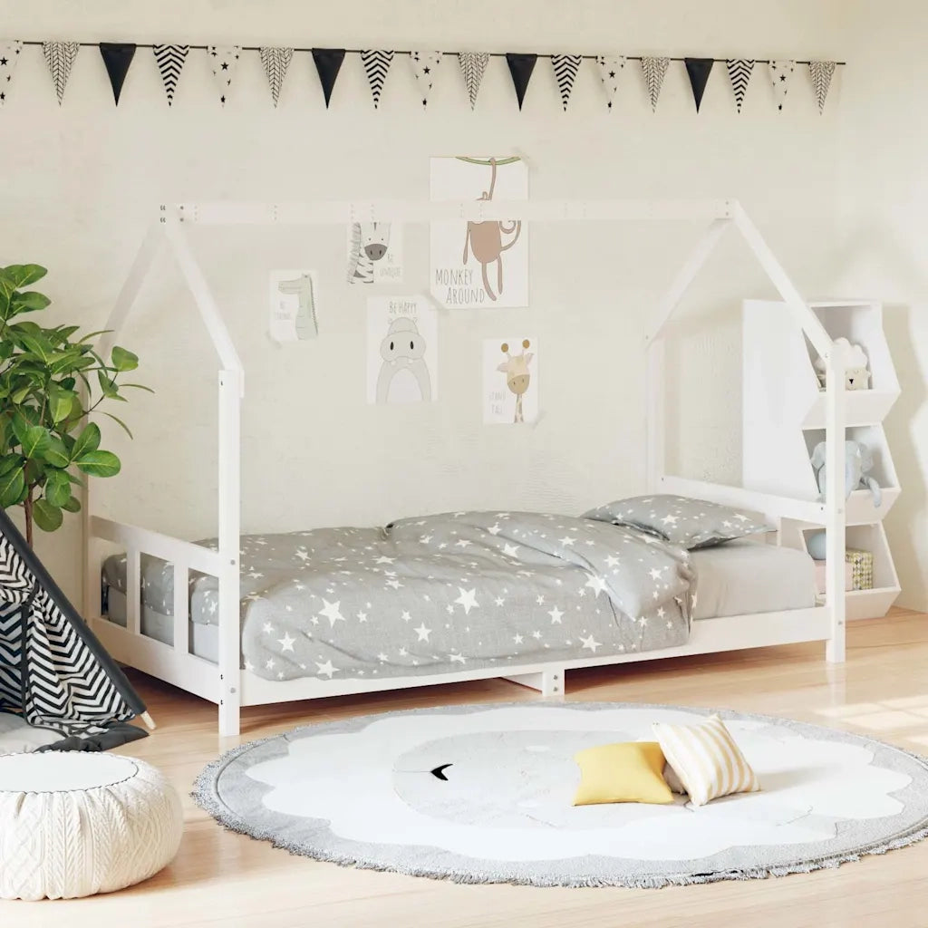 Giroletto per Bambini | Letto Infantile | Lettino Bianco 90x200cm in Legno Massello di Pino