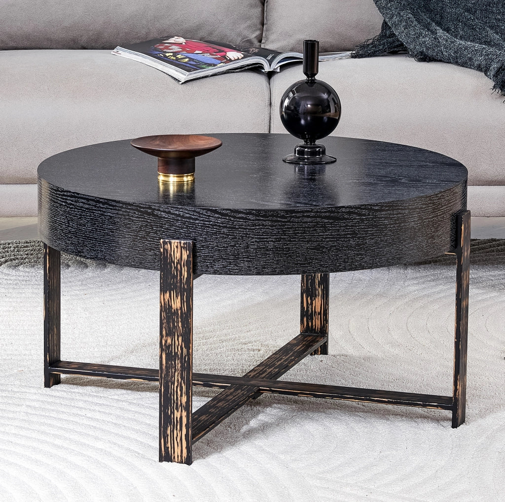 Tavolino rotondo nero ? 68 cm in MDF e metallo; altezza 39 cm