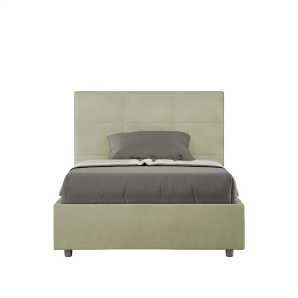 Letto una piazza e mezza con rete imbottito 120x190 microfibra tè verde Mika