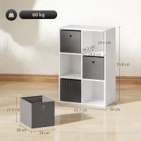 Mobile Multiuso con 6 Scomparti e 3 Cassetti in Tessuto, 53,7x30x79,8 cm, Grigio