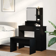 Set Tavolo da Trucco 2 pcs Rovere Nero Legno multistrato 3333076