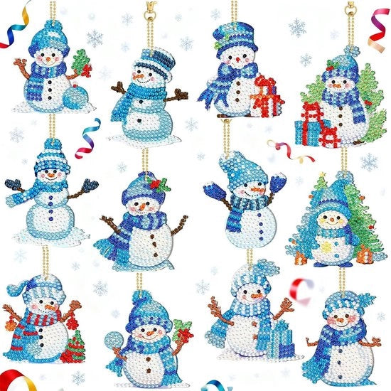 Set di pittura con diamanti a 5D, 12 pezzi, decorazioni natalizie, hanger per chiave, hanger, set di autoadesivo, pittura con diamanti, per bambini, figure di Babbo Natale e di San Nicola, decorazioni natalizie