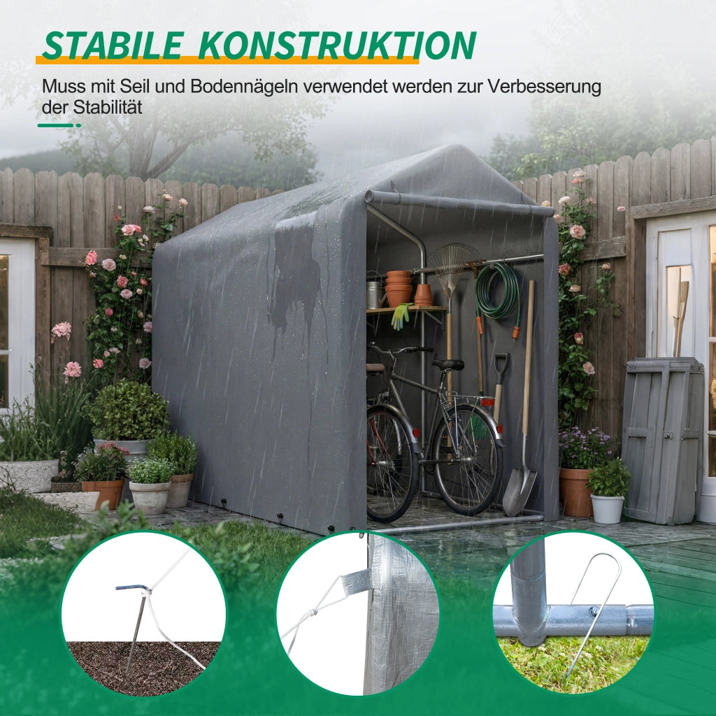 Garage Per Biciclette In Acciaio Zincato 187x100x160 Cm Grigio Scuro Per Riporre Biciclette E Attrezzi Da Esterno