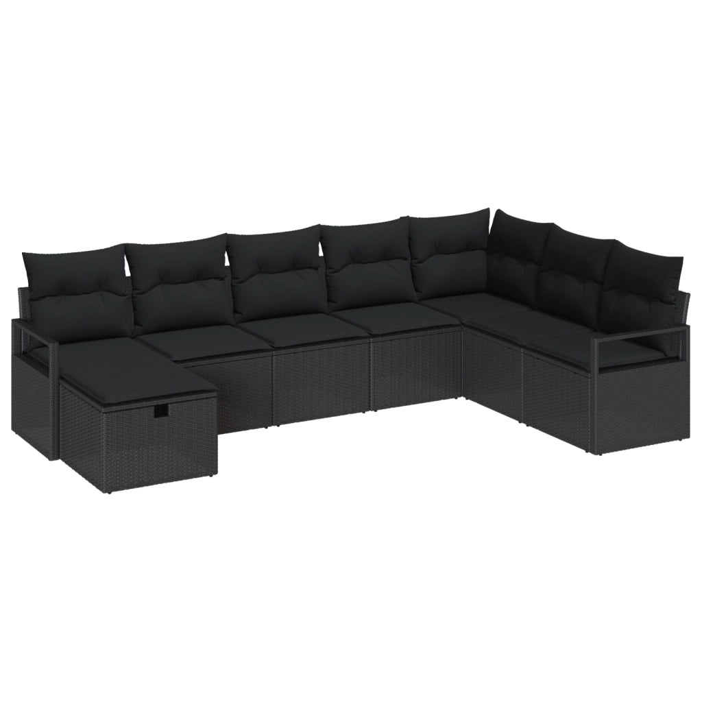Set di divani da giardino a 8 pezzi con cuscini in polyrattan nero