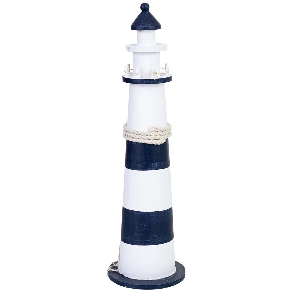 Figura decorativa a forma di faro in legno blu 13x13x49h cm