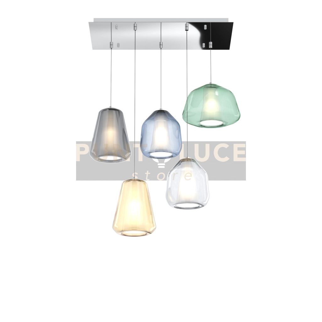 SOSPENSIONE CROMO 5 LUCI RETTANGOLARE VETRI (ALPHA VE) (BETA TR + BL) (GAMMA FU + AM) 1176CR-S5 R ABG-MC