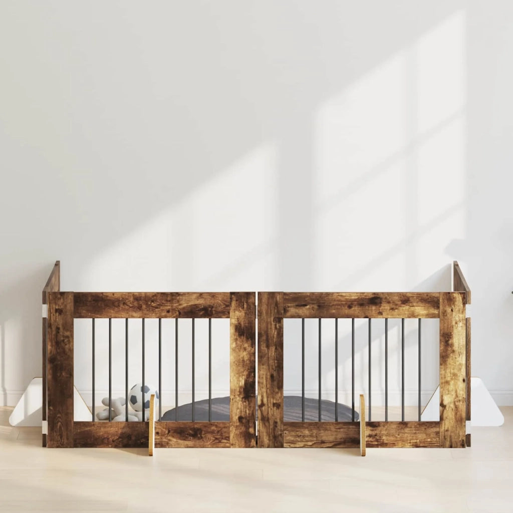 Cancello per cani con supporti 4 pcs Rovere Fumo 80 x 60 cm