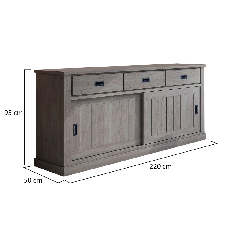 Madia Malonno, Credenza 2 Ripiani, 220x50x95h cm Grigio Rovere Grigio