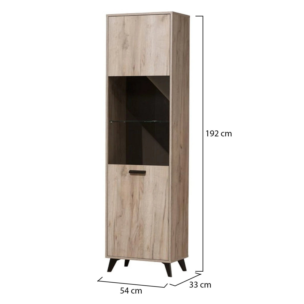 Mobile Espositore Raggiolo, Vetrina 4 Ripiani, 53.5x33x191.5h cm Marrone Rovere Chiaro
