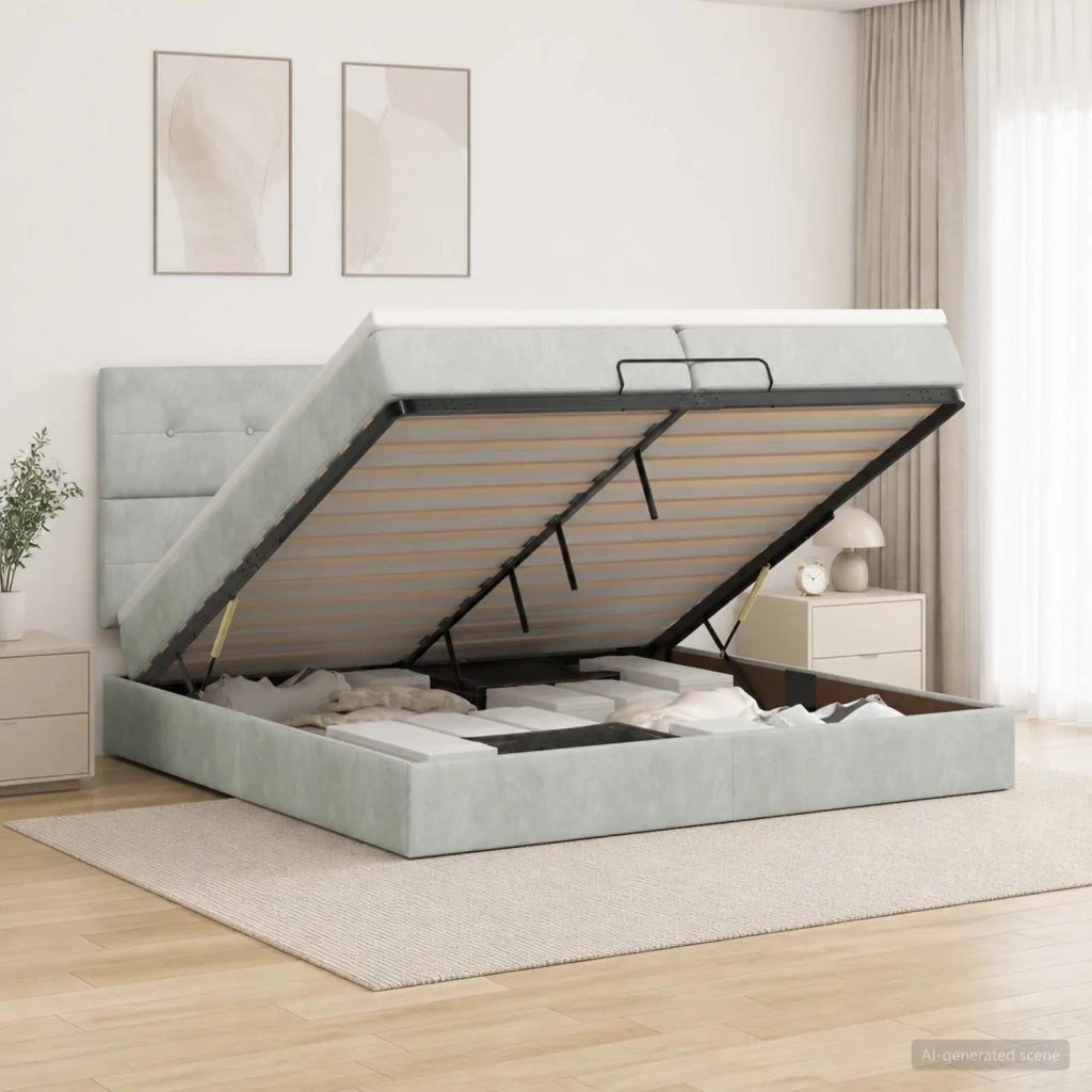 Letto ottomano con materasso Grigio Chiaro 200 x 200 cm Velluto 3457743