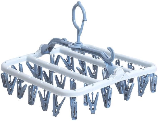 Asciugacapelli pieghevole con 32 clip, asciugacapelli da parete, mini asciugacapelli per capi delicati, per calze, mutande, scarpe, asciugacapelli per spazio ridotto (blu)