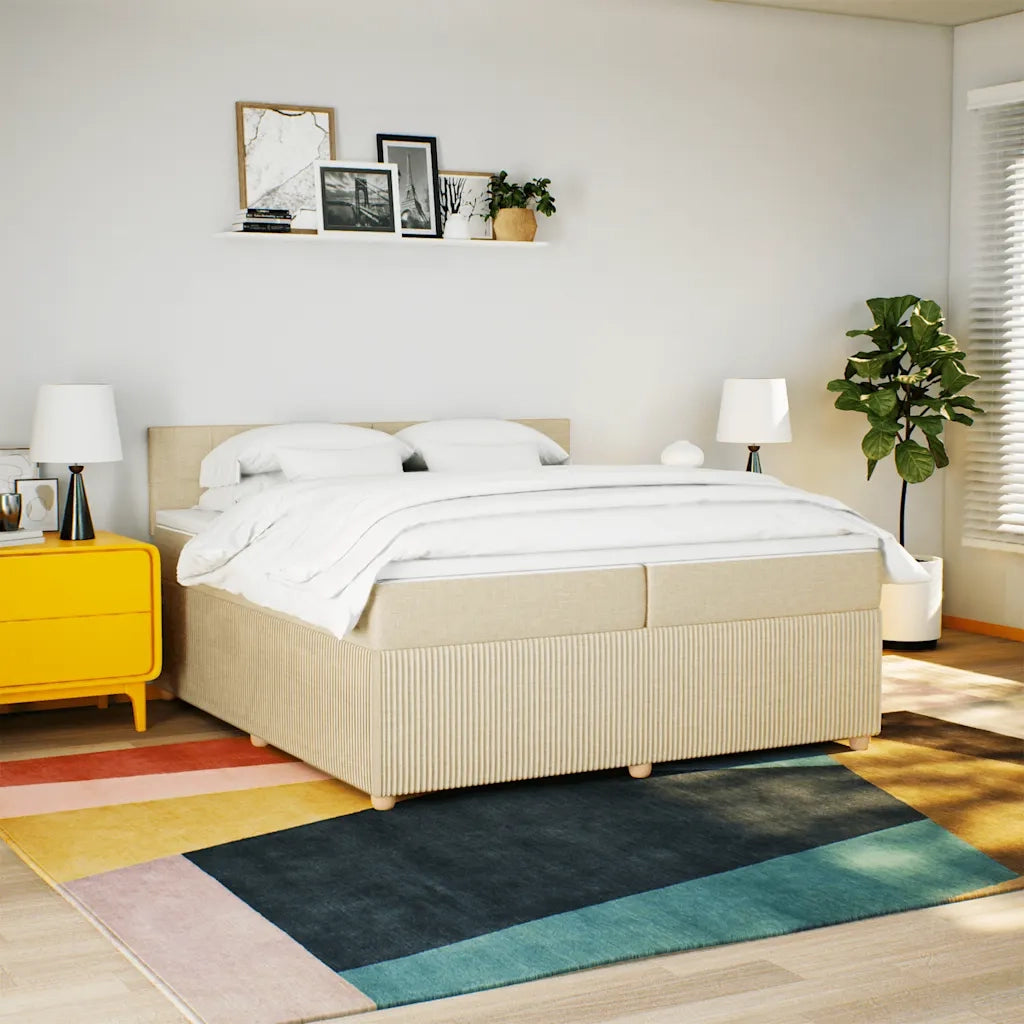 Giroletto a Molle con Materasso Crema 200x200 cm in Tessuto