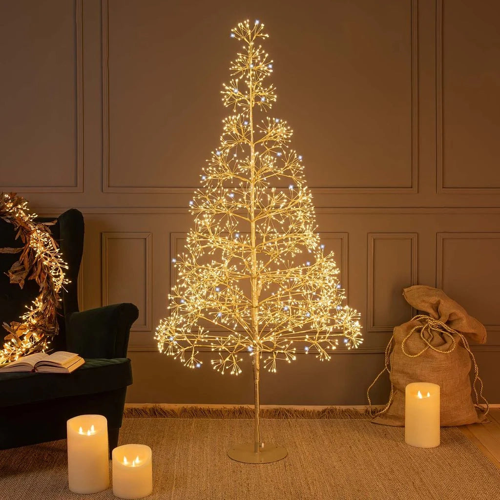Albero Champagne h 1,5 m con 1500 microled o h 1,8 m con 2100 microled bianco caldo e bianco freddo, uso interno - 1.8.