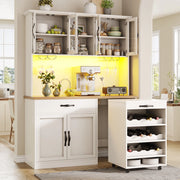 Credenza con LED dimmerabile e carrello estraibile, per cucina e sala da pranzo, in MDF, bianco, 140 × 38 × 180 cm
