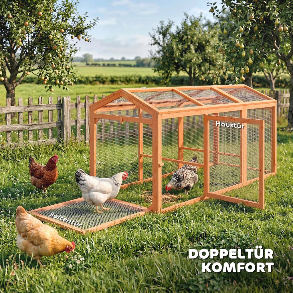 Pollaiolo per Galline con Trespolo ¨C zephmum ¨C Legno e Metallo Arancione 156x70.5x84 cm