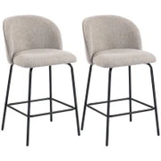 Set 2 Sgabelli da Bar con Schienale e Poggiapiedi, Rivestimento in Tessuto e Gambe in Acciaio, Grigio