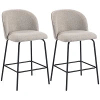 Set 2 Sgabelli da Bar con Schienale e Poggiapiedi, Rivestimento in Tessuto e Gambe in Acciaio, Grigio