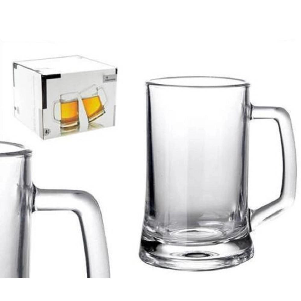 Trade Shop - Set 4 Pezzi Servizio Boccali Bicchieri Per Birra In Vetro 43 Cl -
