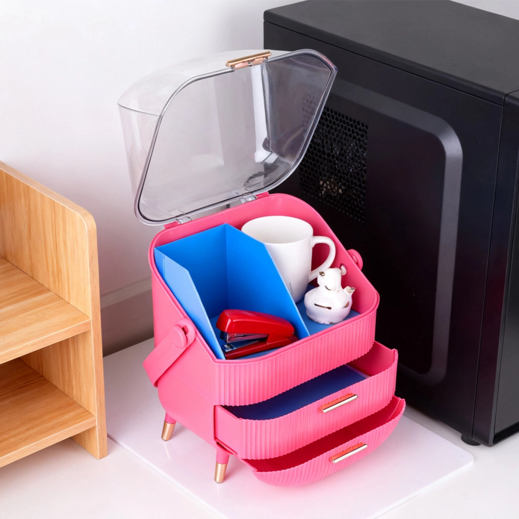 ZMH Porta trucchi da scrivania con più cassetti contenitore per cosmetici rosso rosa 29 x 19 x 38 cm