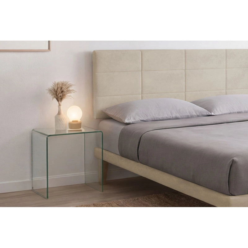 Letto imbottito Letto Matrimoniale alla Francese 140x190 cm Square - Con rete,Microfibra,Sabbia