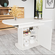Tavolo da pranzo allungabile con vano contenitore, bianco e oro, struttura in pannello truciolare e metallo