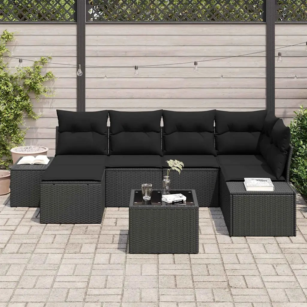 Set Divano da Giardino con cuscino 6 pcs Nero polyrattan