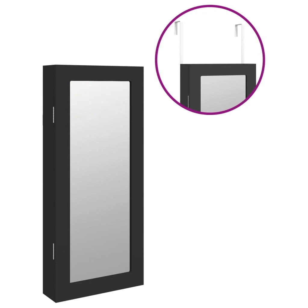 Mobiletto portagioielli mobile contenitore organizer per camera da letto spogliatoio bagno con specchio a parete 30 x 8,5 x 67 cm nero 02_0022840