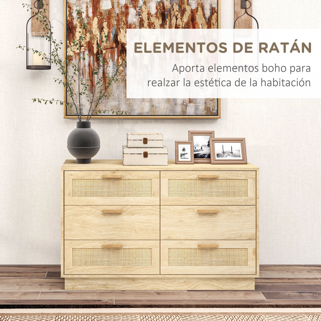Cassettiera 6 Cassetti Legno Ratan ¨C zephmum ¨C 110x40x69 Robe Effetto