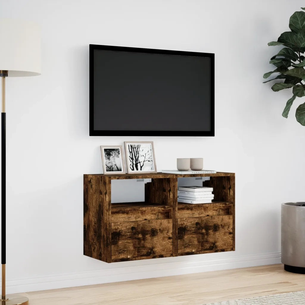 Mobili TV a Parete con Luci LED 2pz Rovere Fumo 41x31x45 cm 852322