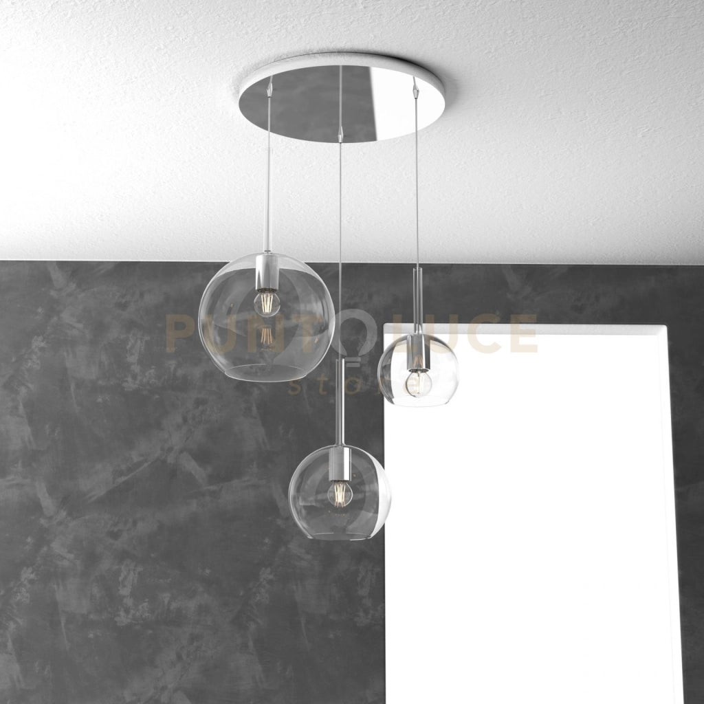 SOSP. CROMO TONDA 3 LUCI VETRI (1 GRANDE+1 MEDIO+1 PICCOLO) TUTTI TRASPARENTI 1155CR-S3 TMIX-TR