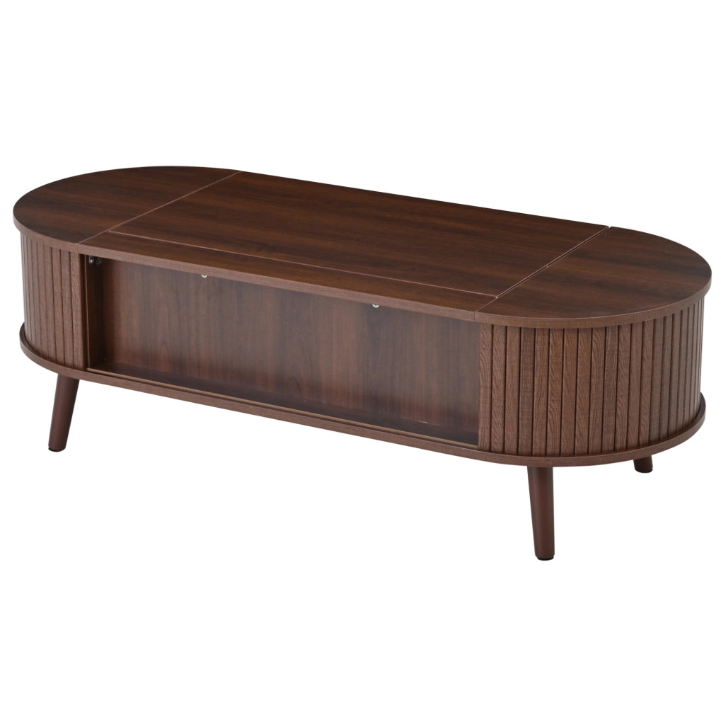 Tavolino da salotto sollevabile 120 x 50 x 39;5 cm in MDF; colore noce con vano portaoggetti