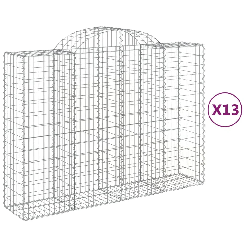 Cestini gabbioni recinzione a gabbia muro di contenimento ad arco 13 pezzi 200 x 50 x 140/160 cm ferro zincato argento 02_0040371