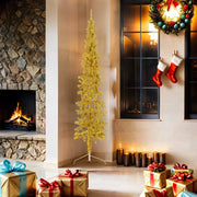 Albero Natale Artificiale Sottile a Met¨¤-Albero Natalizio con Supporto Oro 180cm