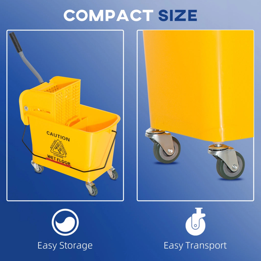 Secchio lavapavimenti ULEVR 20 L con strizzatore, 2 scomparti e 4 ruote, giallo