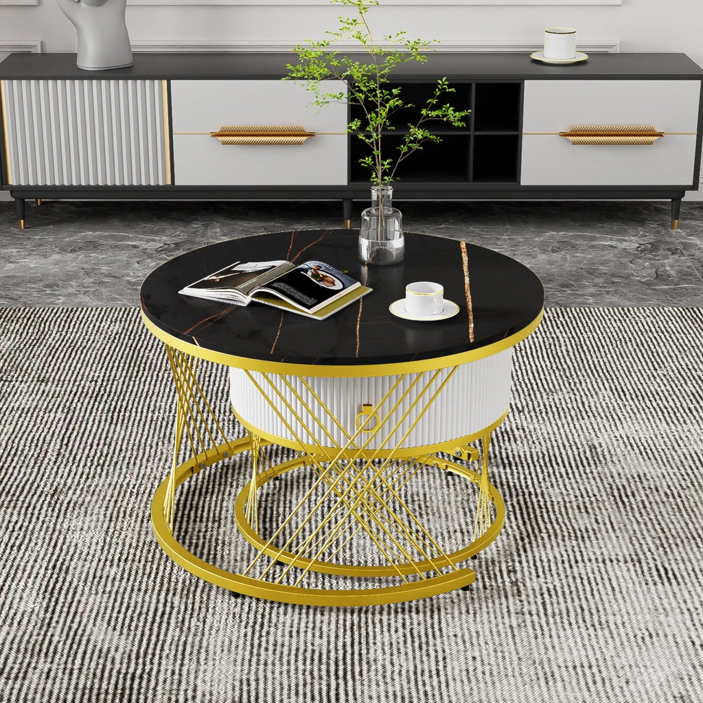 TAVOLINO da caffè modulare set da 2 pezzi MDF nero effetto marmo