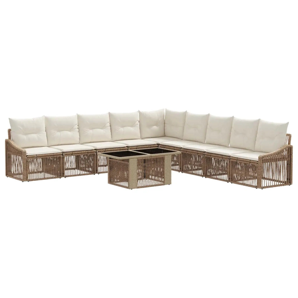Set Divano da Giardino 10 pz Beige e Bianco Crema polyrattan 3437262