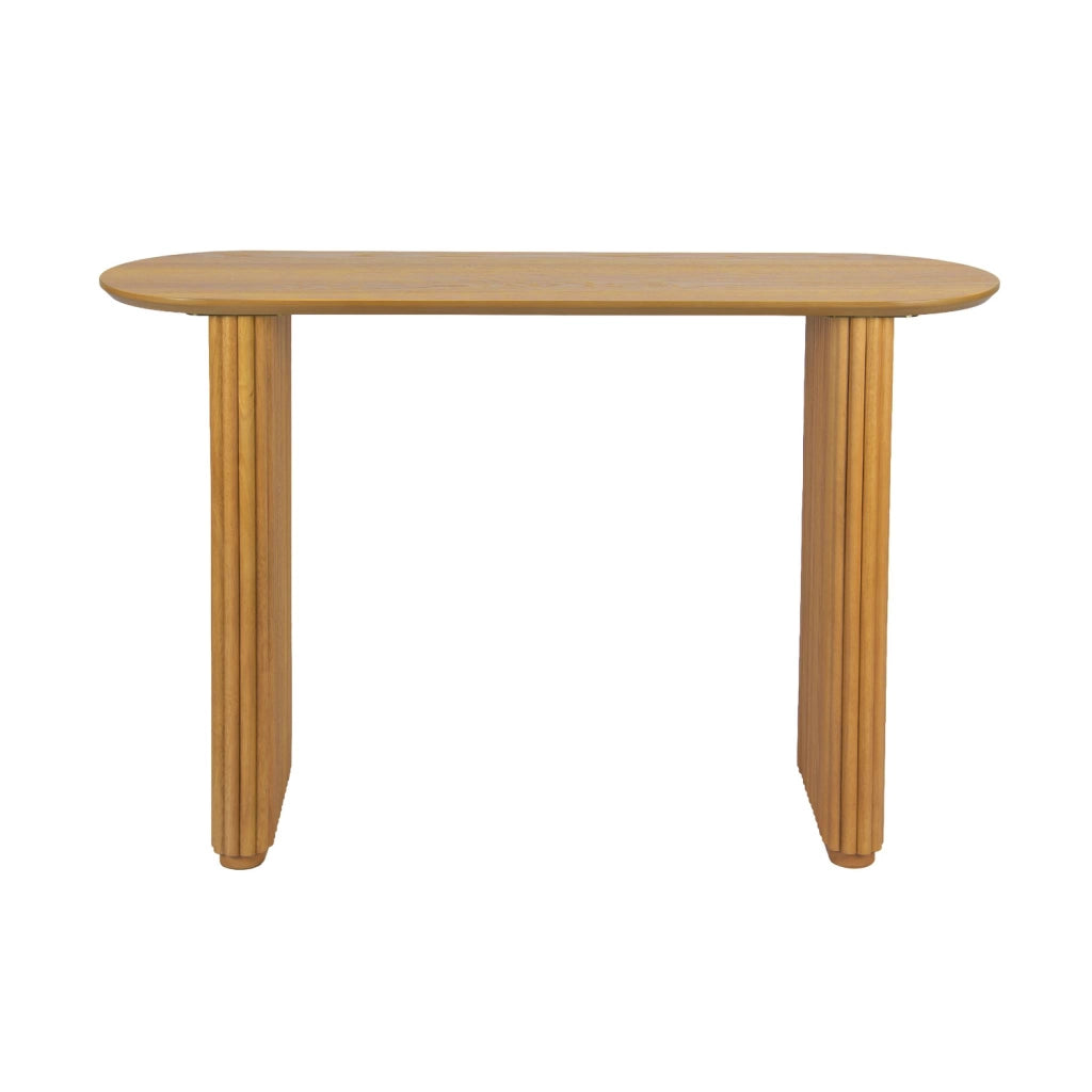 Consolle ovale in legno di hevea impiallacciato rovere, quercia