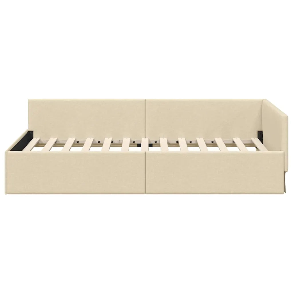 Cornice del letto ad angolo Crema 90 cm x 200 cm Tessuto