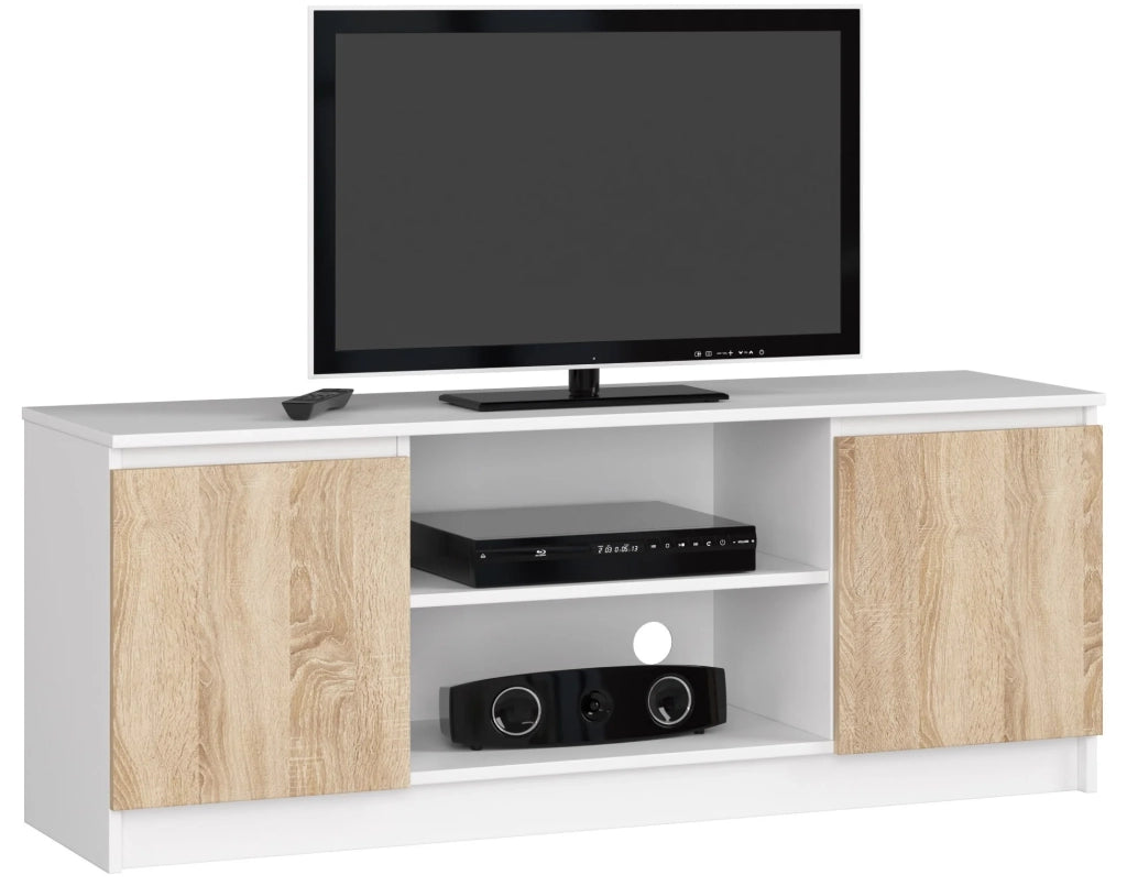 Mobile TV AKORD Bianco 140 cm 2 ante inserto frontale Sonoma Quercia 140x40x55 cm