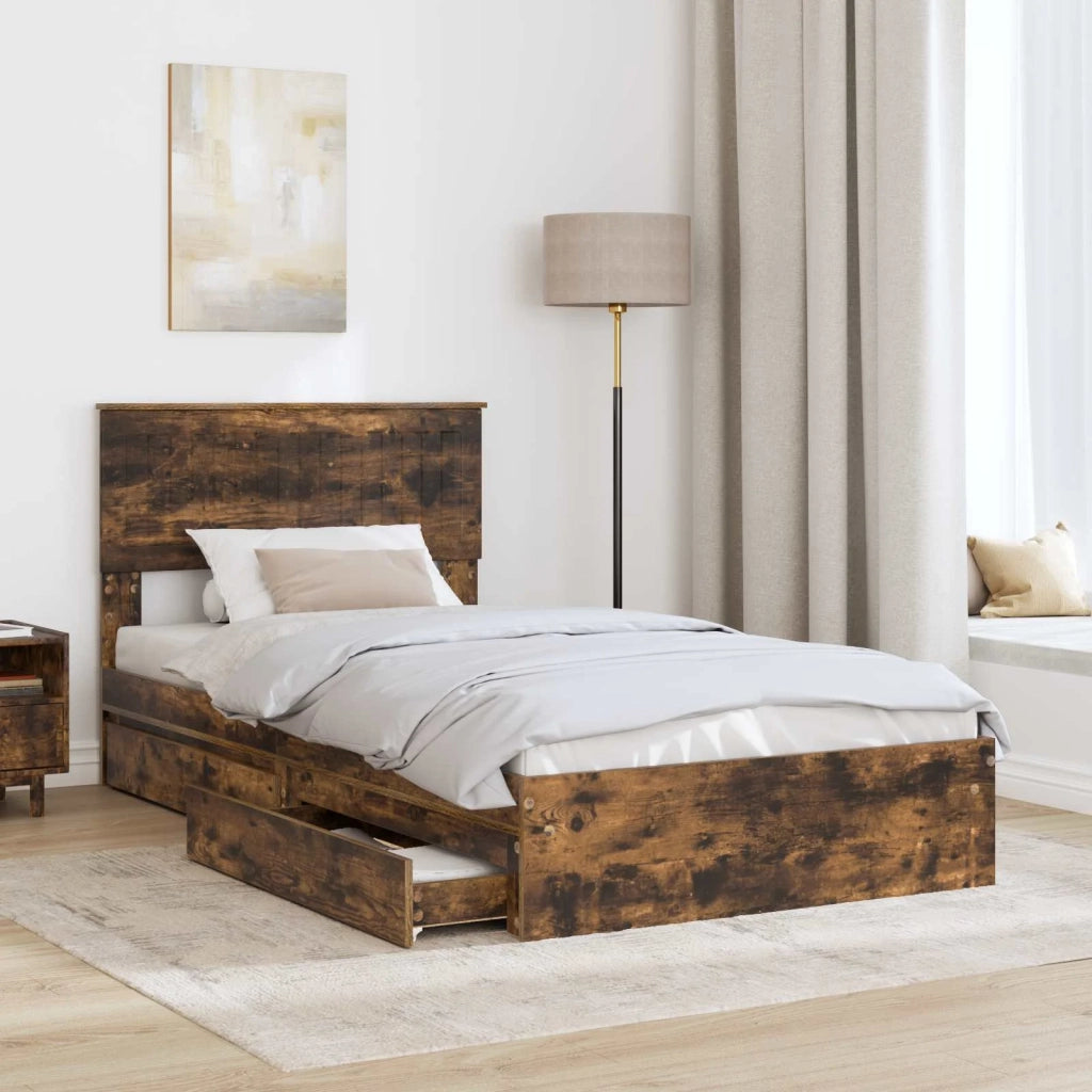 Letto con Contenitore con testiera Rovere fumé 100 x 200 cm 3410830