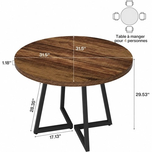 Tavolo da pranzo 80 cm in MDF e metallo in stile industriale rustico colore marrone e nero per 2-4 persone
