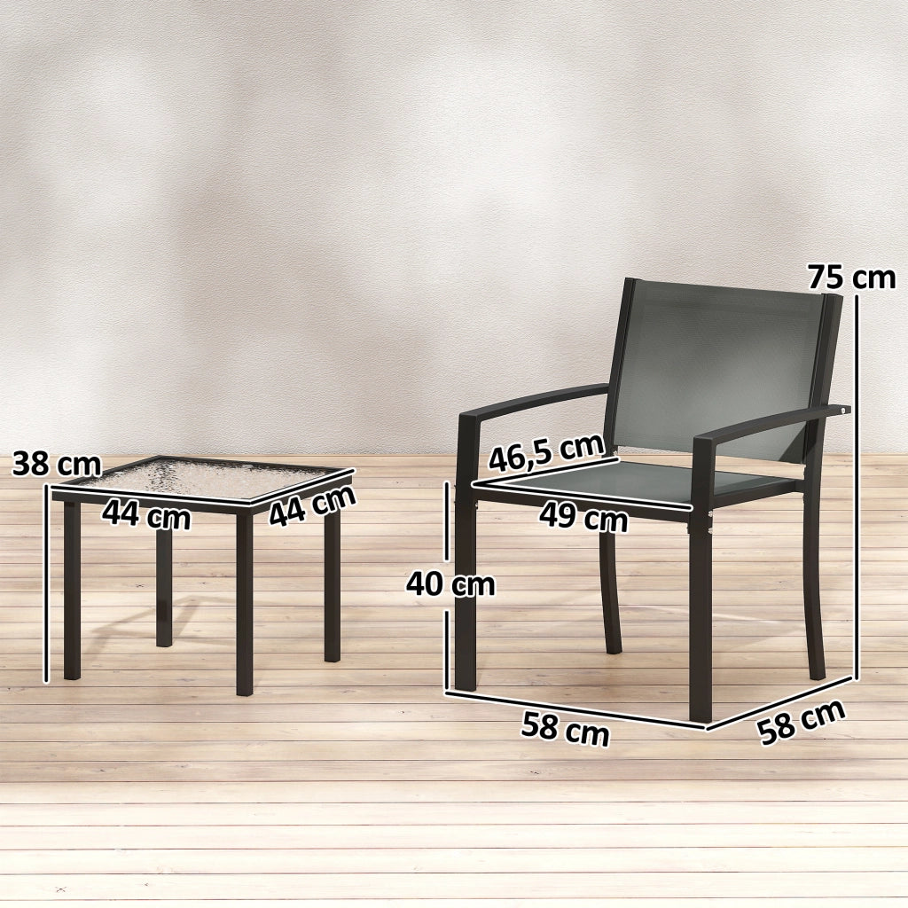 Set tavolo e sedie da giardino 3 pezzi ¨C Xylo ¨C 2 sedie textilene, piano vetro temperato grigio chiaro