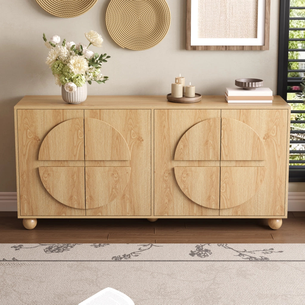 Credenza e madia a 4 ante con 2 vani interni e ripiani regolabili, per soggiorno e ingresso, naturale, 160 × 38 × 76 cm