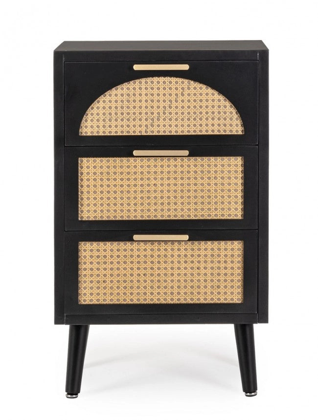 Cassettiera Legno Nero Stile Boho da Interno - JOSIE
