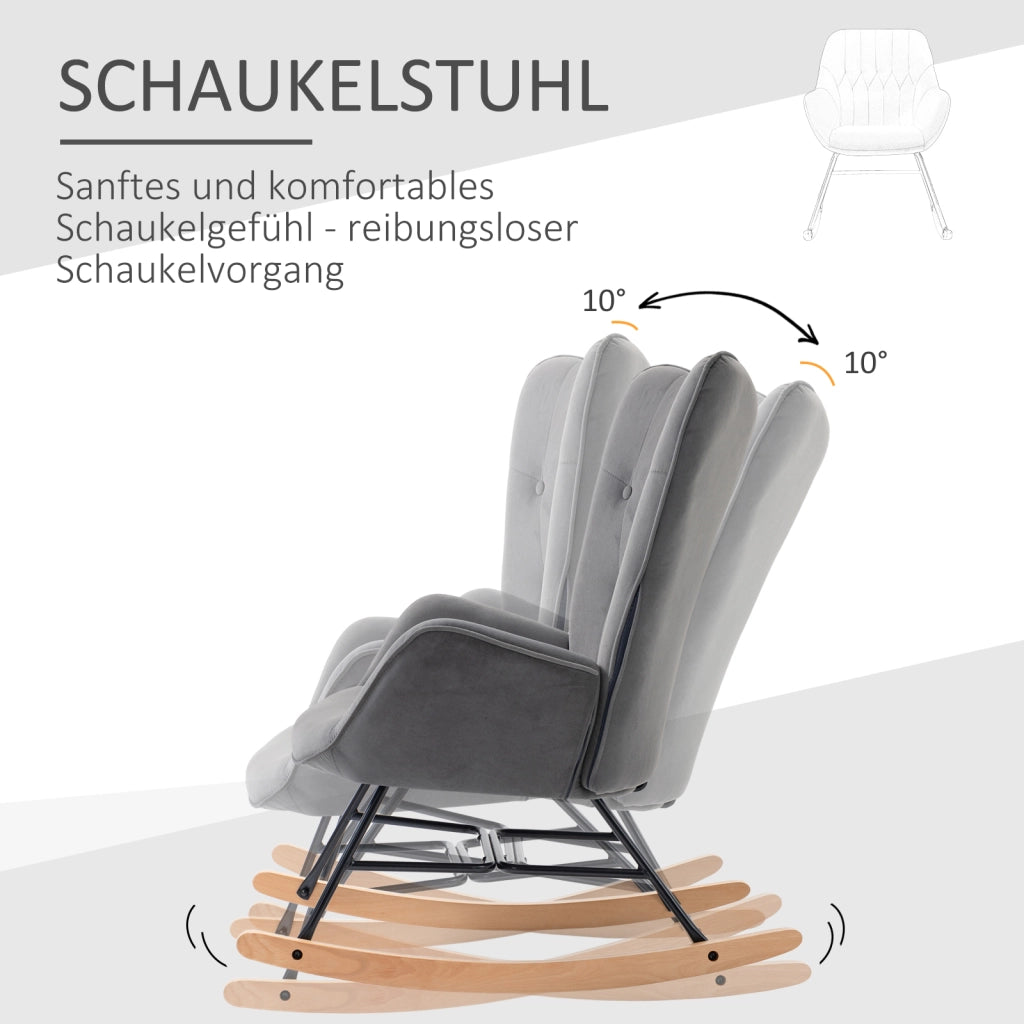 Poltrona a dondolo in poliestere con schienale alto e struttura stabile, grigio scuro 65 × 70 × 96 cm