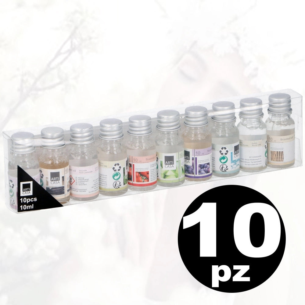 Trade Shop - Set 10 Profumatori Ambiente Ricarica Olio Profumo 10ml Assortiti Per Bruciatore -