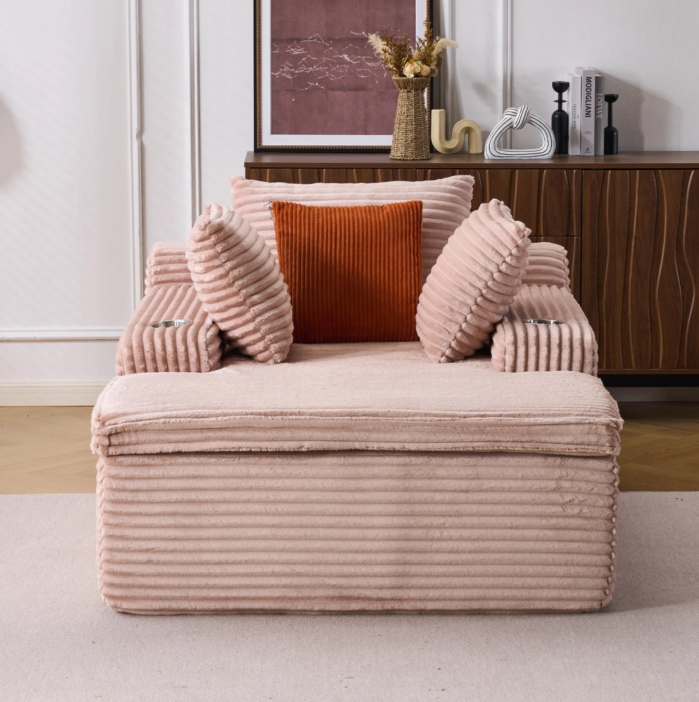 Divano 165x112x63 cm rosa con chaise longue, velluto a coste, senza montaggio