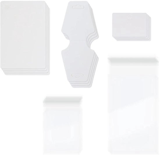 Display per collane da collo - Orecchini cartellini supporto - Confezione per gioielli - Bianco - Sacchetti autoadesivi - 300 pezzi