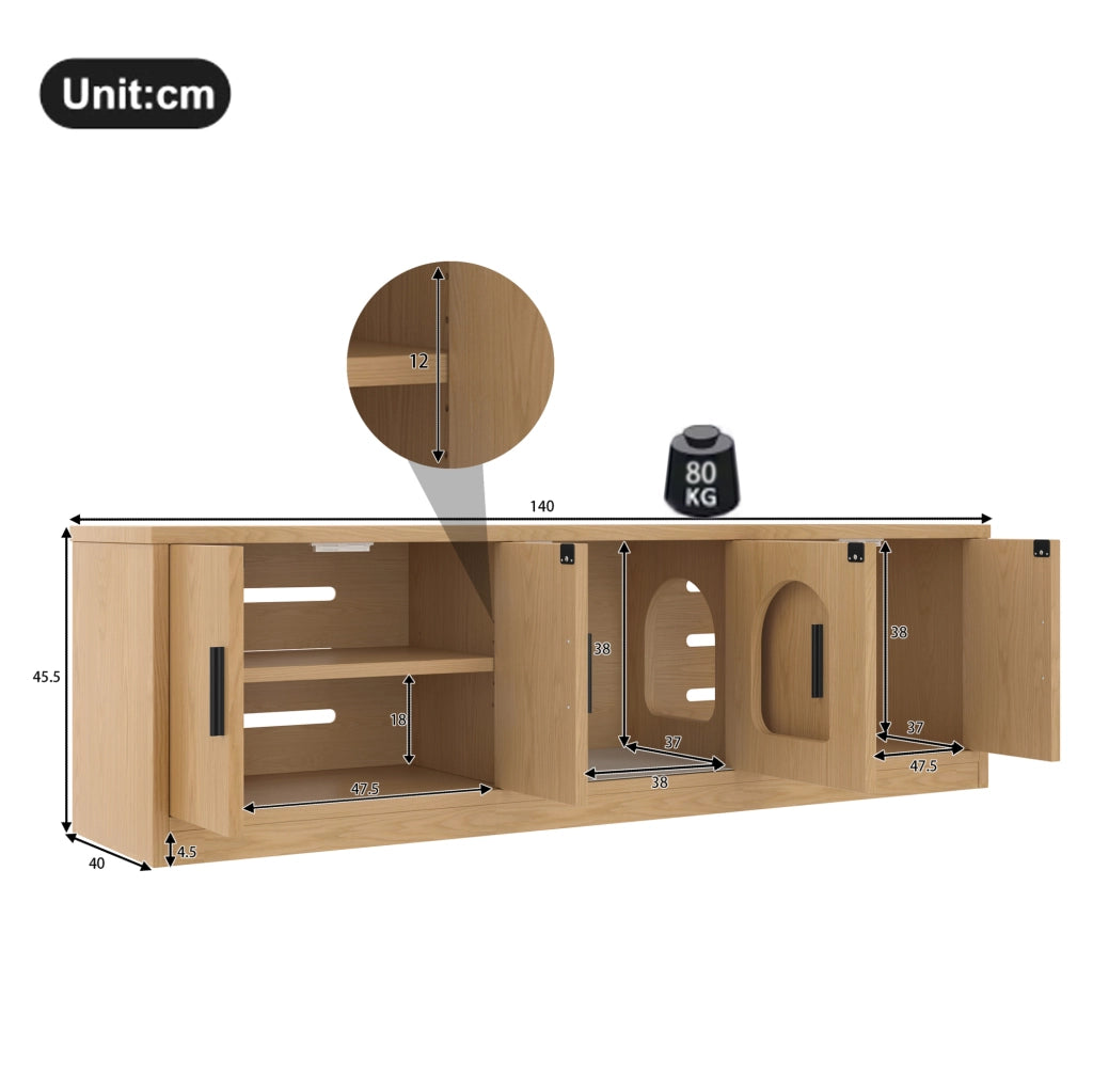 Mobile per gatti 140x40x45.5 cm 4 in 1 con ventilazione e tappetino graffi; truciolare; rovere