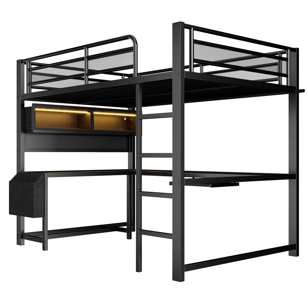 Letto a soppalco Gaming con Scrivania ¨C Minimal ¨C Nero 140x200 cm con LED